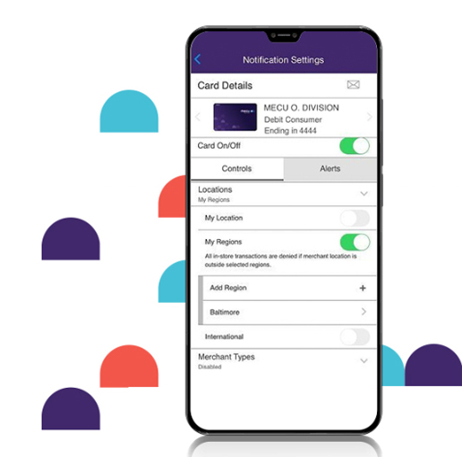 Graphic MECU Cards App on a mobile phone