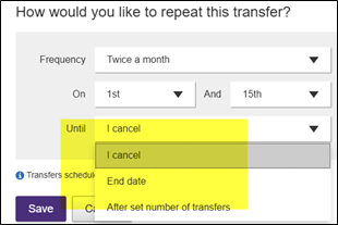 movemoneydate Start and end date for transfers.