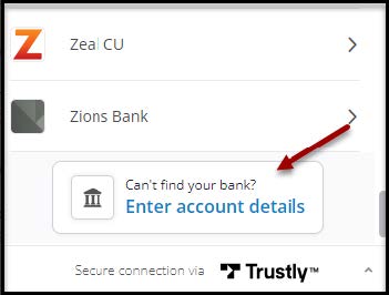 Can't Find Your Bank Screen